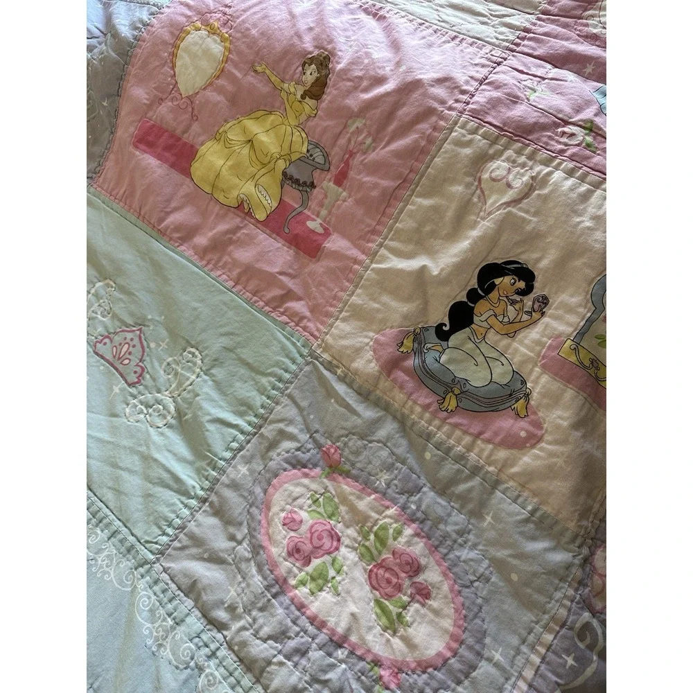 Vintage Disney Princess Handmade Quilt Belle Cinderella Snow White Jasmine RARE
